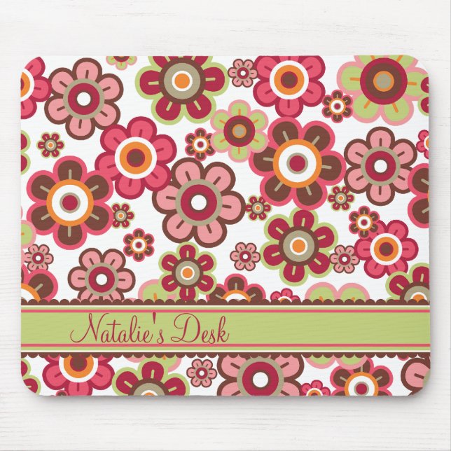 Sweet Pink Candy Daisies Flowers Girly Pattern Fun Mouse Pad (Front)