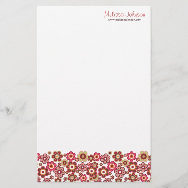 Sweet Pink Candy Daisies Flowers Girly Pattern Fun Stationery (Front)