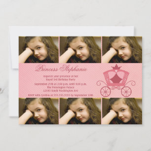Sweet pink carriage 6 photo birthday party invite