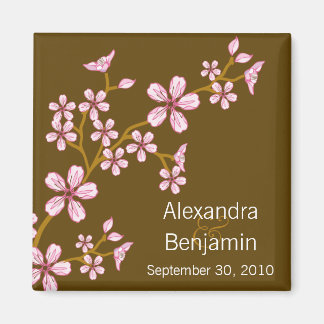 Sweet Pink Cherry Blossom Wedding Magnet Favour