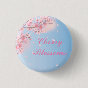 Sweet pink cherry blossoms 3 cm round badge