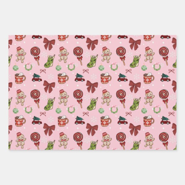 Sweet Pink Christmas Gift Wrap Paper (Front)