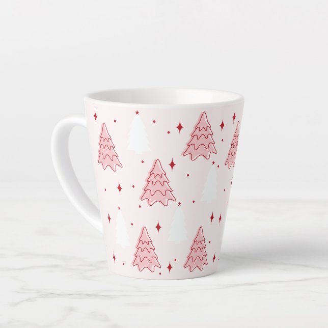 Sweet Pink Christmas Tree Latte Mug (Left Angle)
