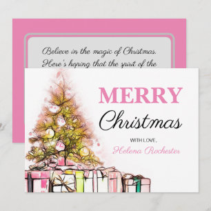 Sweet Pink Christmas Tree & Presents Holiday Card