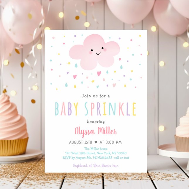 Sweet Pink Cloud Girl Baby Sprinkle Invitation (Creator Uploaded)