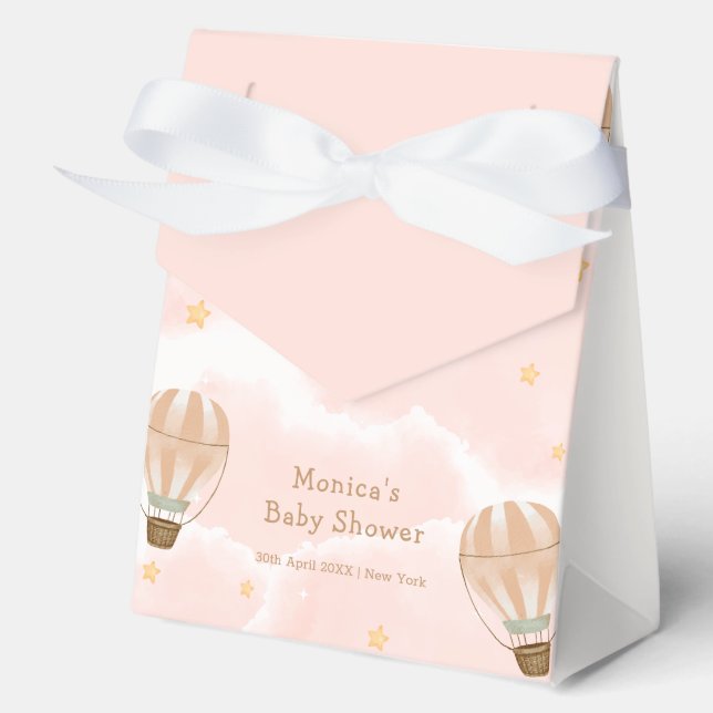 Sweet Pink Cloud Hot Air Balloon Baby Shower  Favour Box (Front)