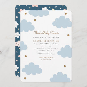 Sweet Pink Clouds Baby Shower Invitation Blue