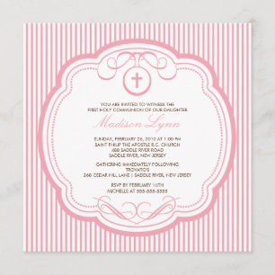 Sweet Pink Cross Girl Communion Invitation