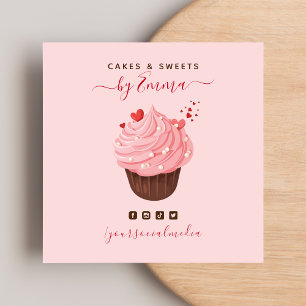 Sweet Pink Cupcake Modern Baker Social Media Treat Square Business Card