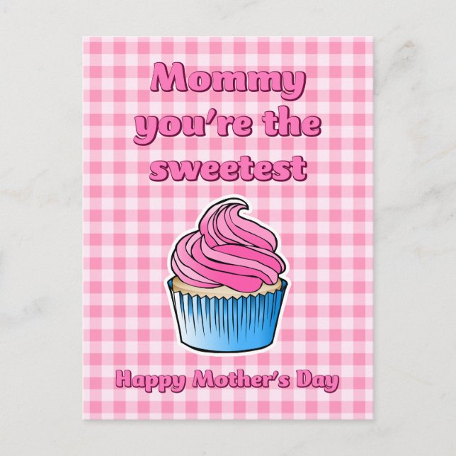 Sweet Pink Cupcake Mothers Day Postcard (Front)