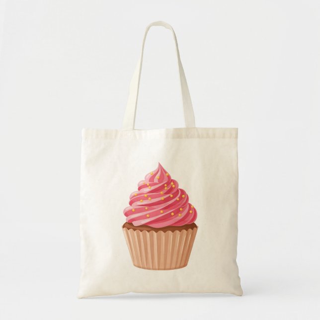 Sweet Pink Cupcake with Gold Sprinkles Tote Bag (Front)