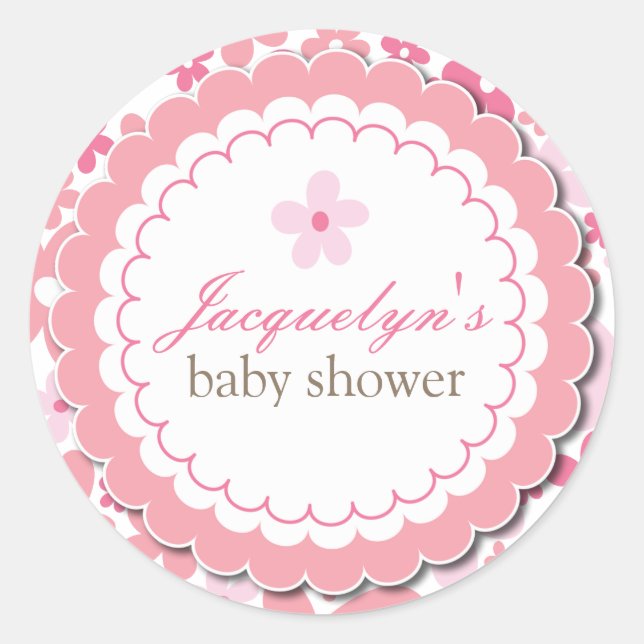 Sweet Pink Daisy Flowers Chic Baby Girl Shower Classic Round Sticker (Front)