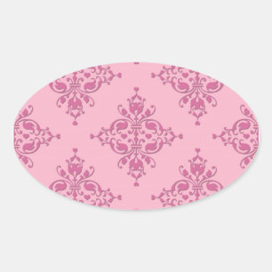 Sweet Pink Damask Oval Sticker