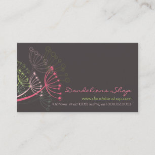 Sweet Pink Dandelion Flowers Modern Elegant Chic Business Card
