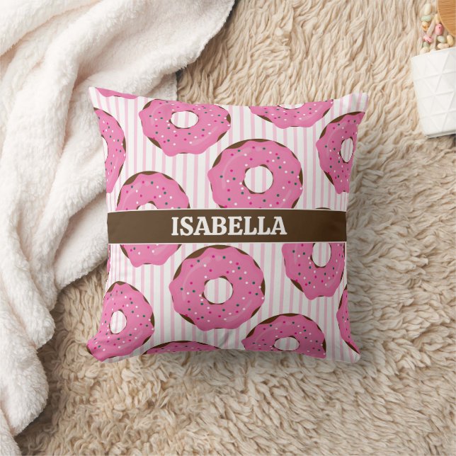 Sweet Pink Donut Throw Pillow (Blanket)