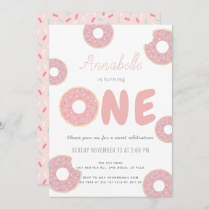 Sweet Pink Doughnut Girl 1st Birthday Invitation