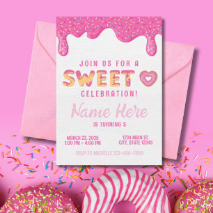 Sweet Pink Doughnut Sprinkles Girls Birthday Invitation