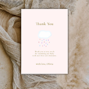 Sweet Pink Elegant Raindrop Girl Baby Shower Thank You Card