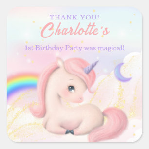 Sweet Pink Elegant Unicorn Rainbow Square Sticker