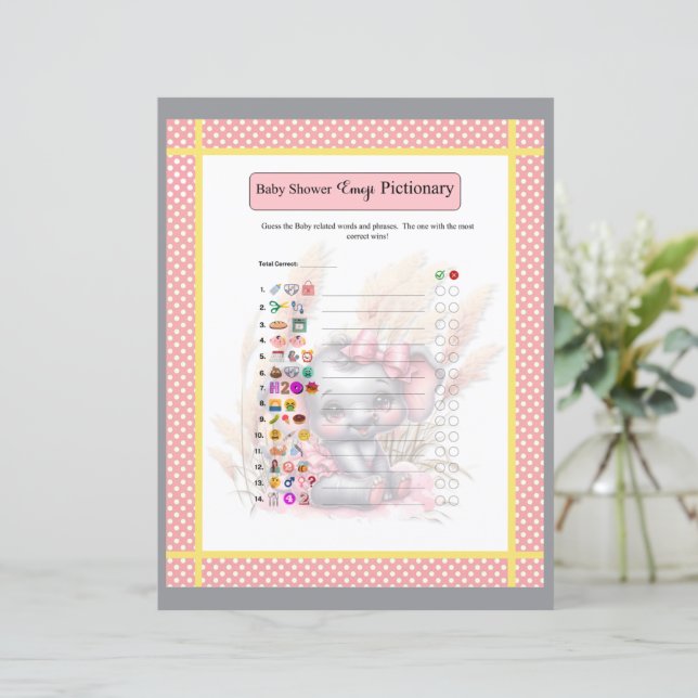  Sweet Pink Elephant  Baby Shower Emoji Game  (Standing Front)