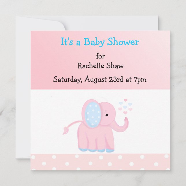 Sweet  Pink Elephant Baby Shower Invitation (Front)