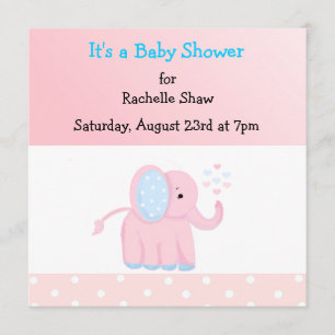 Sweet  Pink Elephant Baby Shower Invitation