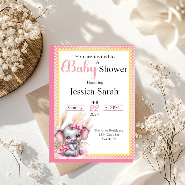 Sweet Pink Elephant - Peanut Smiles  Invitation (Creator Uploaded)