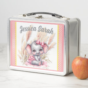 Sweet Pink Elephant - Peanut Smiles  Metal Lunch Box