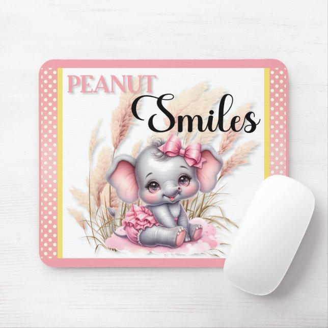 Sweet Pink Elephant - Peanut Smiles  Mouse Pad (With Mouse)