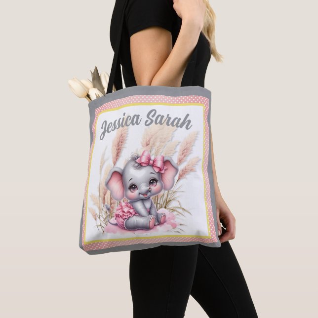 Sweet Pink Elephant - Peanut Smiles  Tote Bag (Close Up)