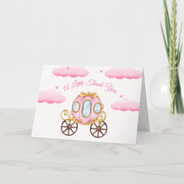 Sweet Pink Fairy Princess Carriage Baby Shower  Thank You Card (Front)