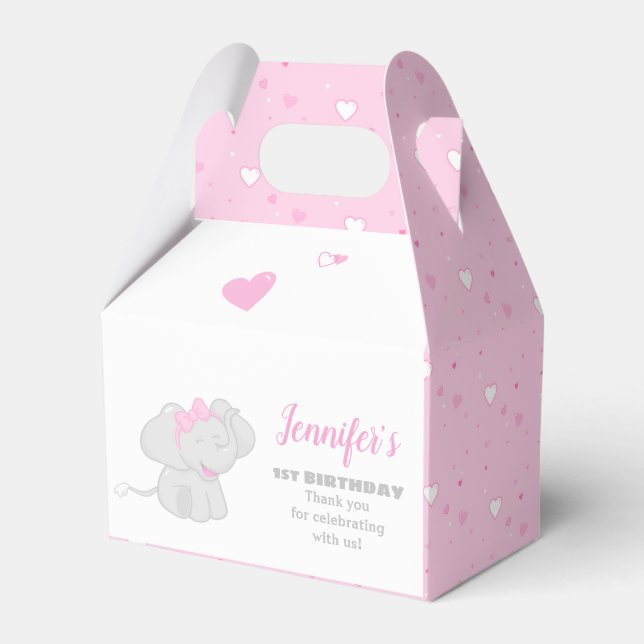 Sweet Pink Favour Box with Elephant (Front Side)