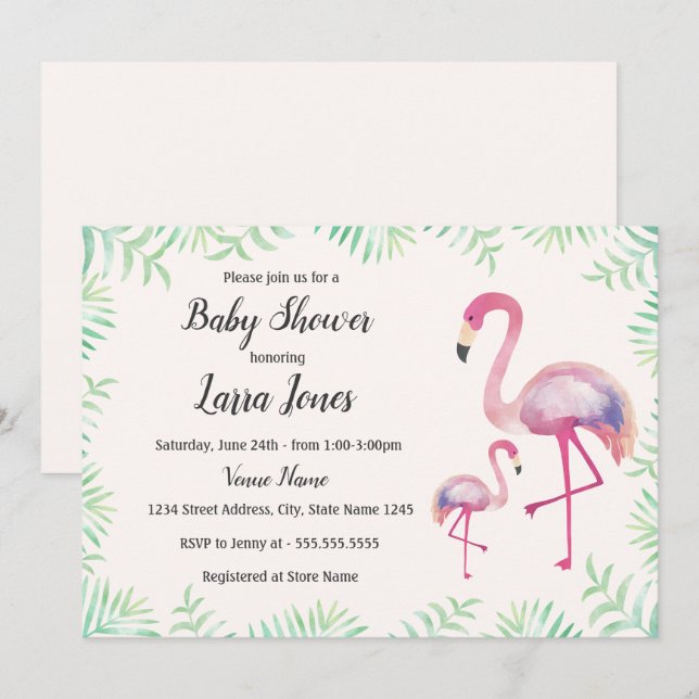 Sweet Pink Flamingo Girl Baby Shower Invitation (Front/Back)
