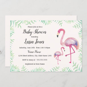 Sweet Pink Flamingo Girl Baby Shower Invitation