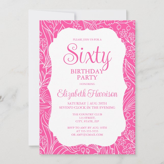 Sweet Pink Flora Woman Sixty 60th Birthday Party Invitation (Front)