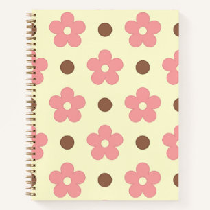 Sweet Pink Floral and Brown Polkadot Retro Notebook