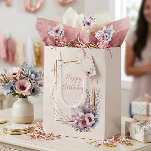 Sweet pink floral and gold frame custom medium gift bag