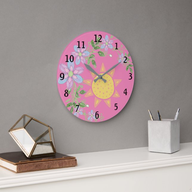 Sweet Pink Floral Baby Nursery Large Clock (Office)