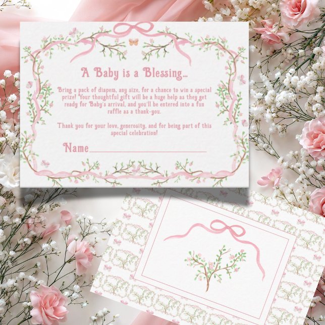 Sweet Pink Floral Baby Shower Diaper Raffle Enclosure Card (Creator Uploaded)