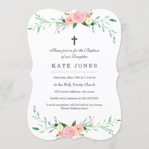 Sweet Pink Floral Baptism Invitation