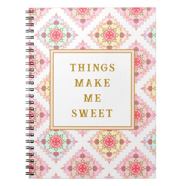 Sweet Pink Floral Diamond Pattern Notebook (Front)