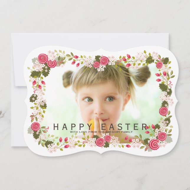 Sweet Pink Floral Easter Greeting Photo Card (Front)