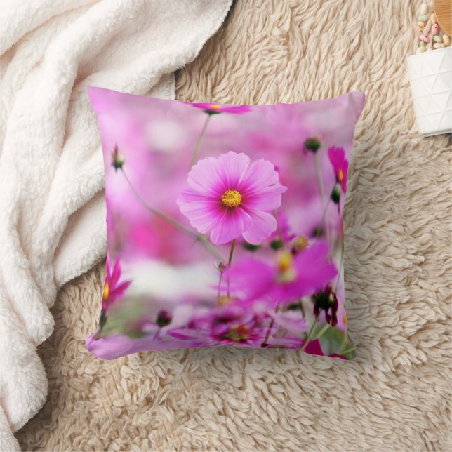 Sweet Pink Flower Throw Pillow (Blanket)