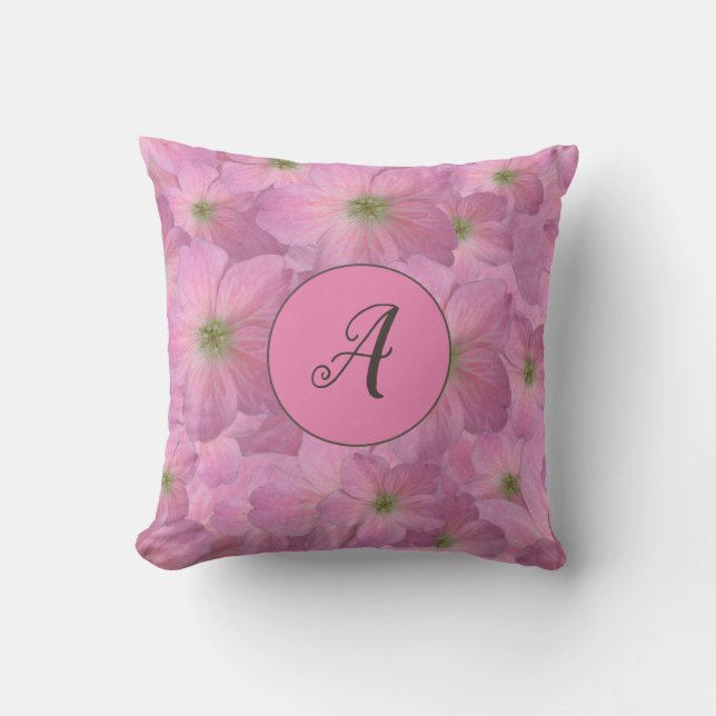 Sweet Pink Flowers with Custom Monogram Cushion (Front)