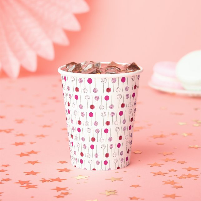 Sweet Pink Frosted Cake Pops Bakery Birthday Party Paper Cups (Insitu)