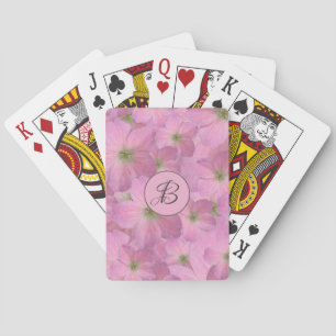 Sweet Pink Garden Flowers with Custom Monogram Playing Cards