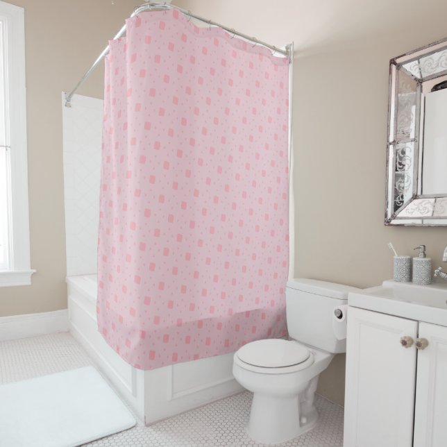 Sweet Pink Geometric Pattern Squares & Triangles Shower Curtain (In Situ)