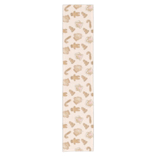 Sweet Pink Gingerbread Christmas pattern Short Tab Table Runner