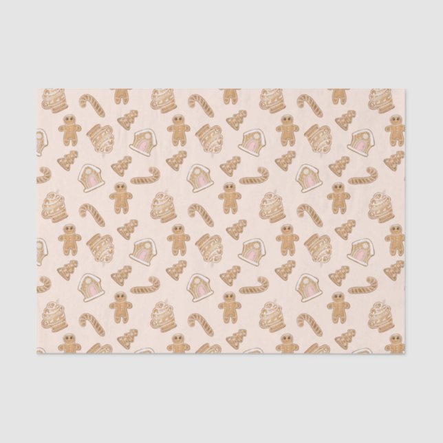 Sweet Pink Gingerbread Christmas pattern Tissue Paper (Front)