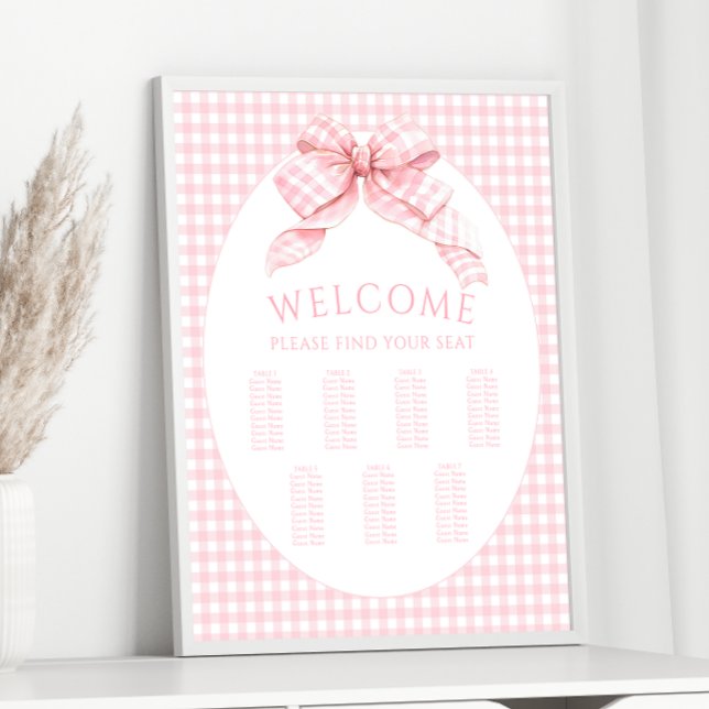 Sweet Pink Gingham Bow Baby Shower Seating Chart (Creator Uploaded)
